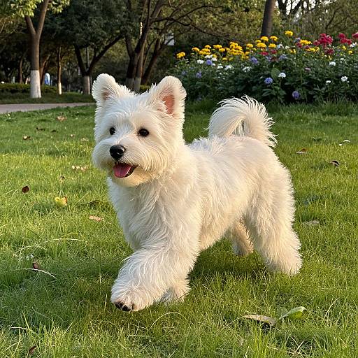 Joyful Bichon Dog Running in Park