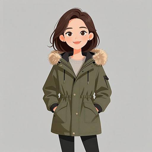 Smiling Woman in Olive Green Parka