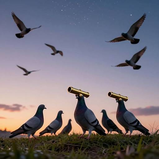 Golden Telescoped Pigeons at Twilight