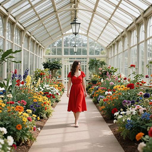 Graceful Woman in Vibrant Greenhouse