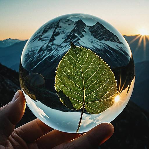 Intricate Leaf with Glass Sphere Reflection