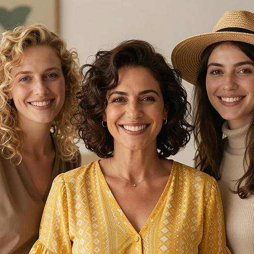 Three Women Smiling in Vibrant Styles
