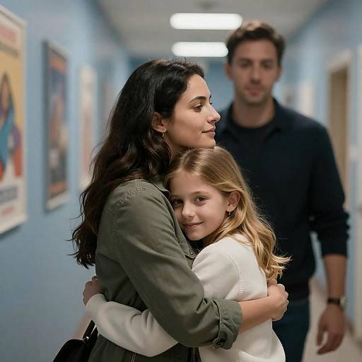 Warm Embrace in Blue Hallway