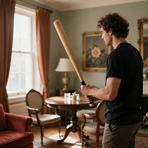 Curly Haired Man in Sunlit Room
