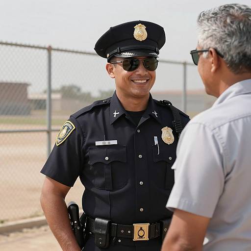 Smiling Police Officer Talking Outdoors