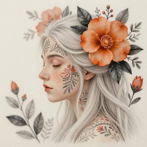 Serene Female Portrait with Floral Patterns