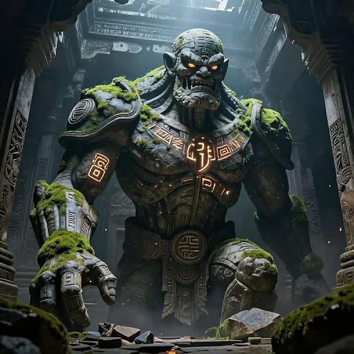 Colossal Stone Golem in Ruined Temple