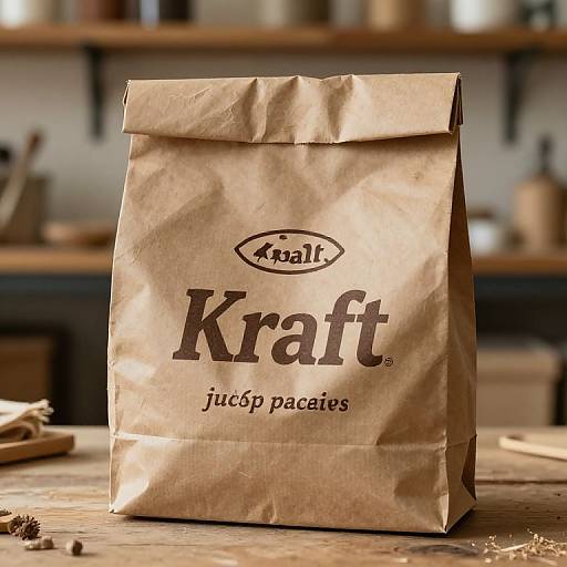 Photograph of a crumpled brown Kraft paper bag with 