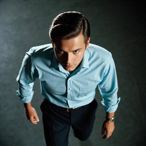 Vintage 1960s Man in Blue Shirt Overhead Shot