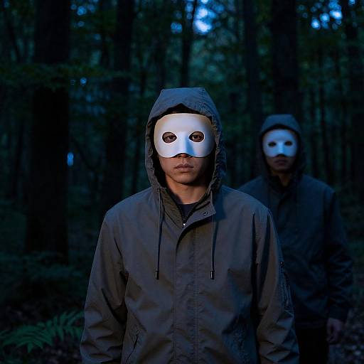 Mysterious Figures in a Dark Forest