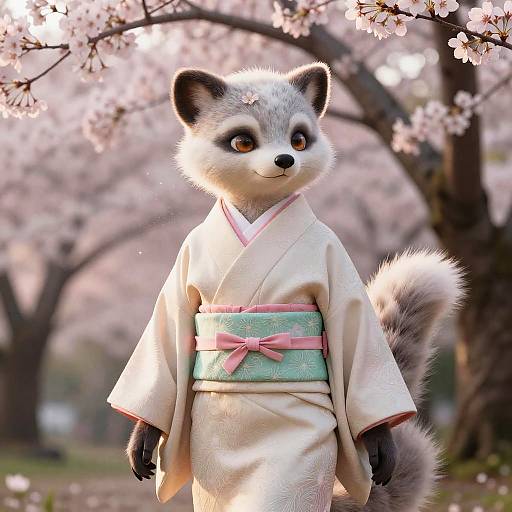 Confident Weasel Furry in Cherry Blossoms