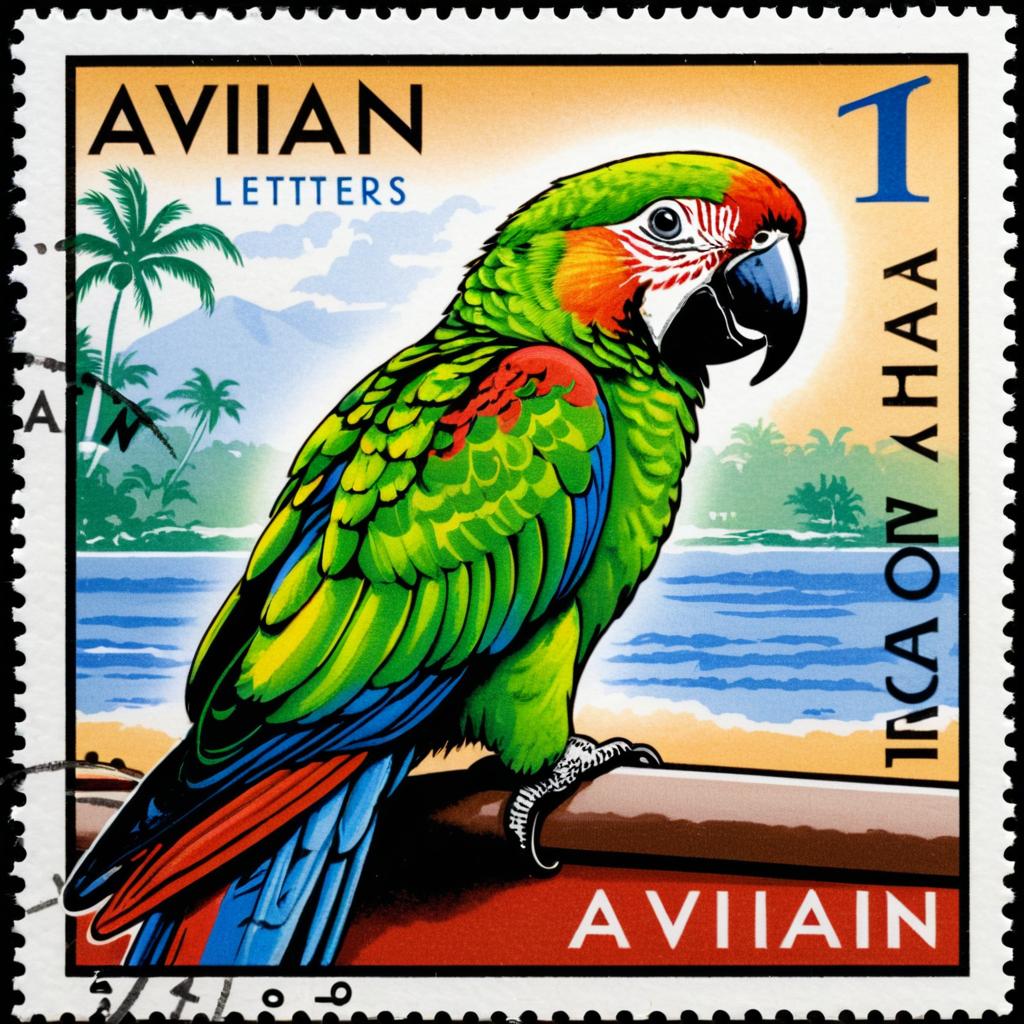 Curious Parrot on a Postage Stamp