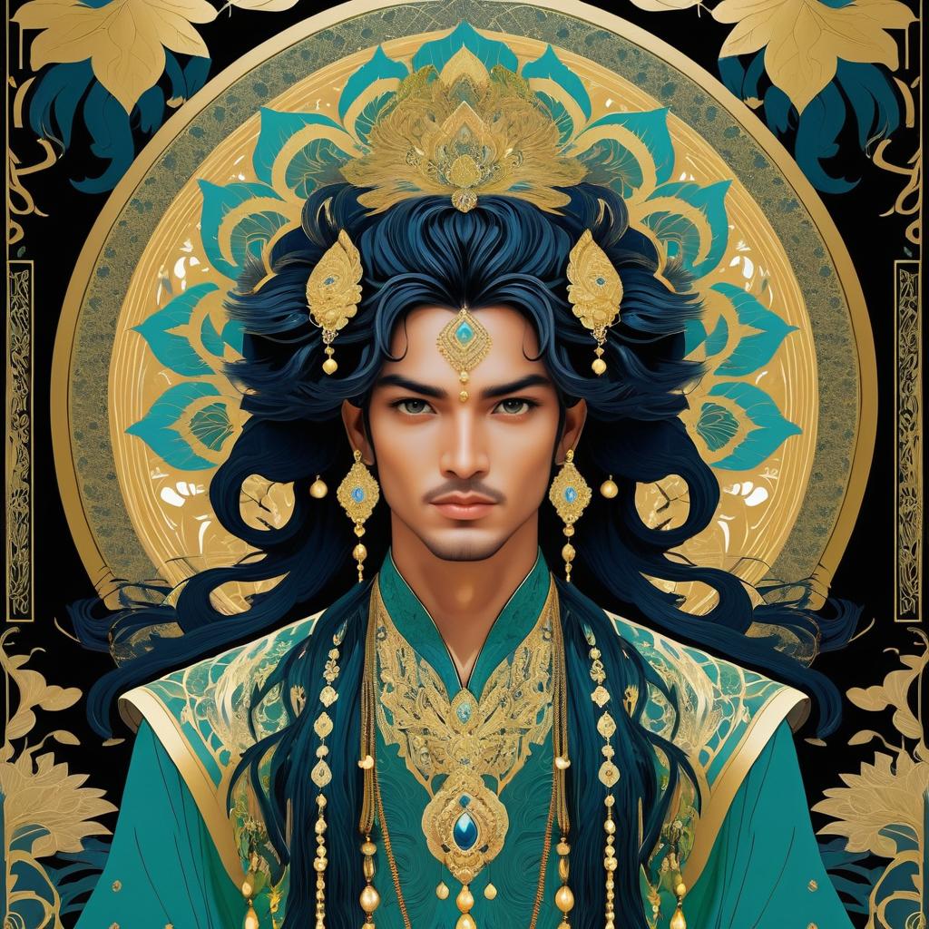 Oriental Young Man in Vibrant Art Nouveau