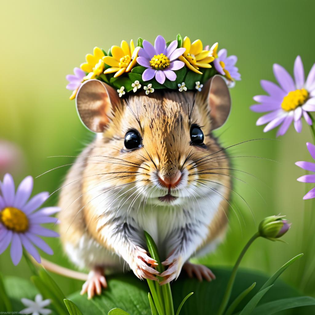 Adorable Mouse in Flower Crown Macro