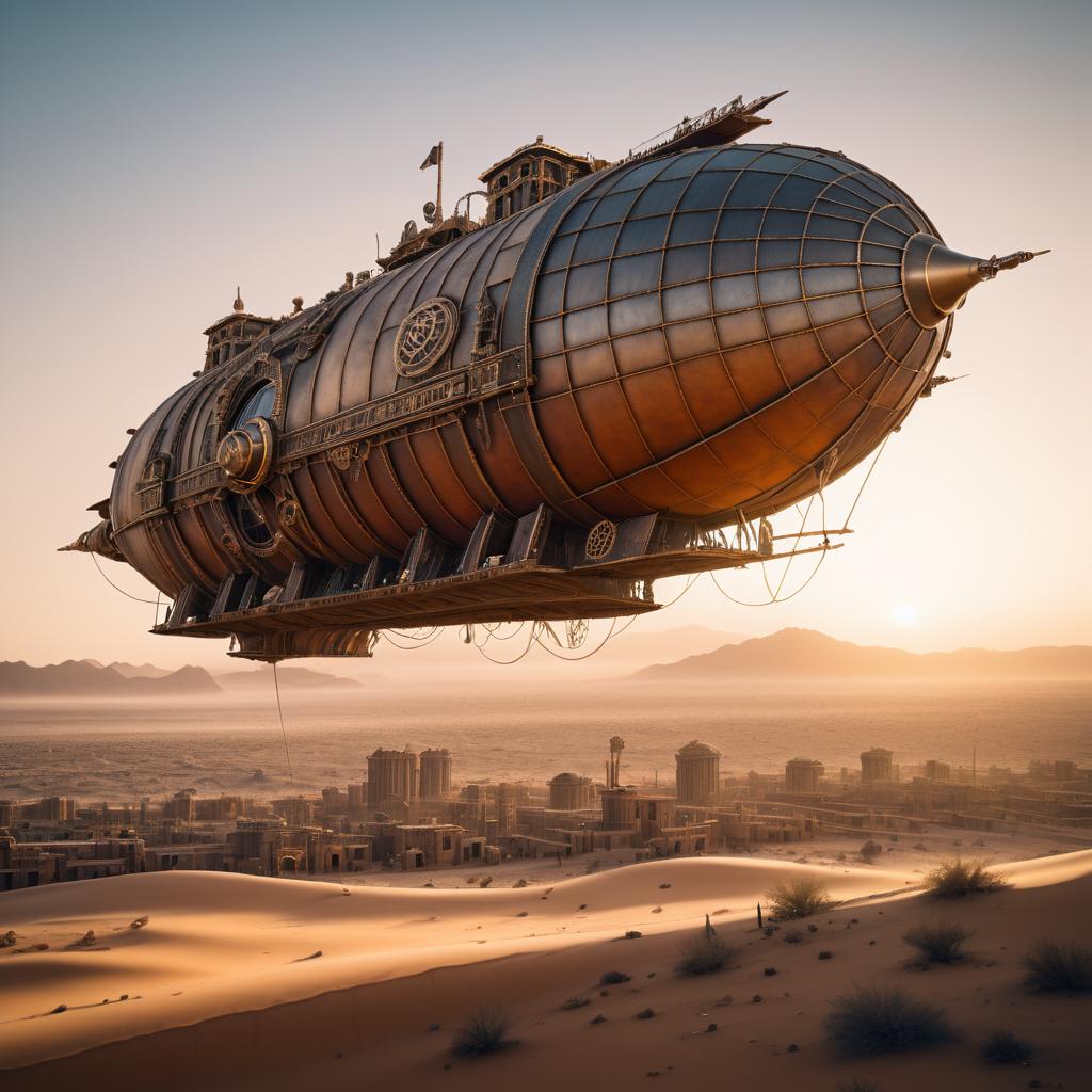 Giant Steampunk Airship in Post-Apocalyptic Desert