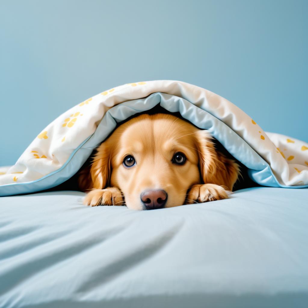 Curious Golden Retriever Under Covers