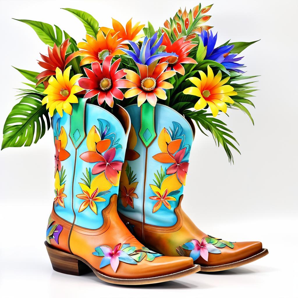 Whimsical Floral Boot Planter Art