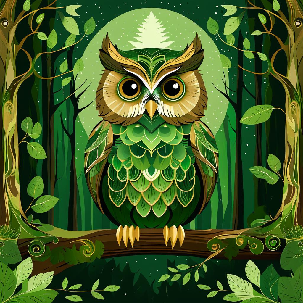 Enchanted Forest with Wise Owl Illustration