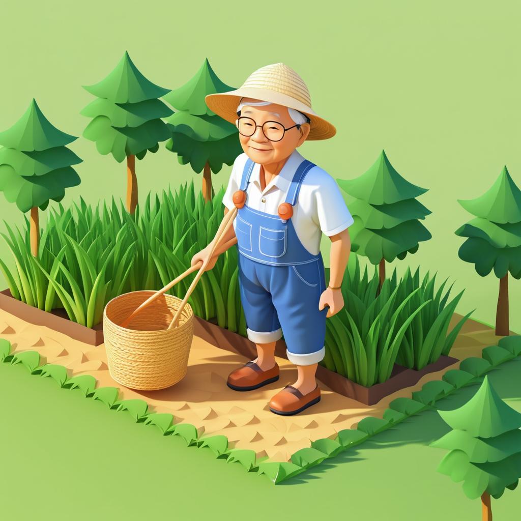 Charming Isometric Elderly Farmer Illustration