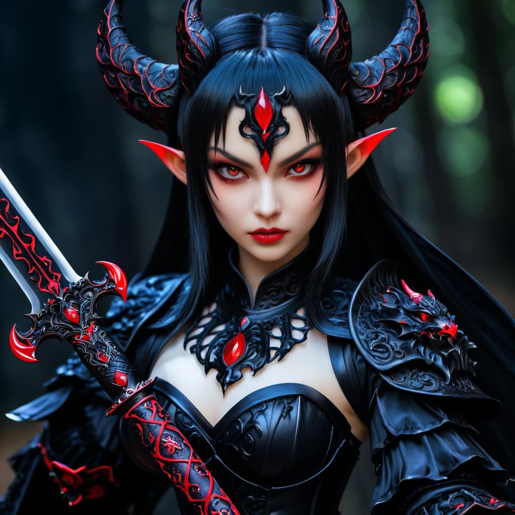 Crimson-Eyed Demon Girl in Dark Fantasy