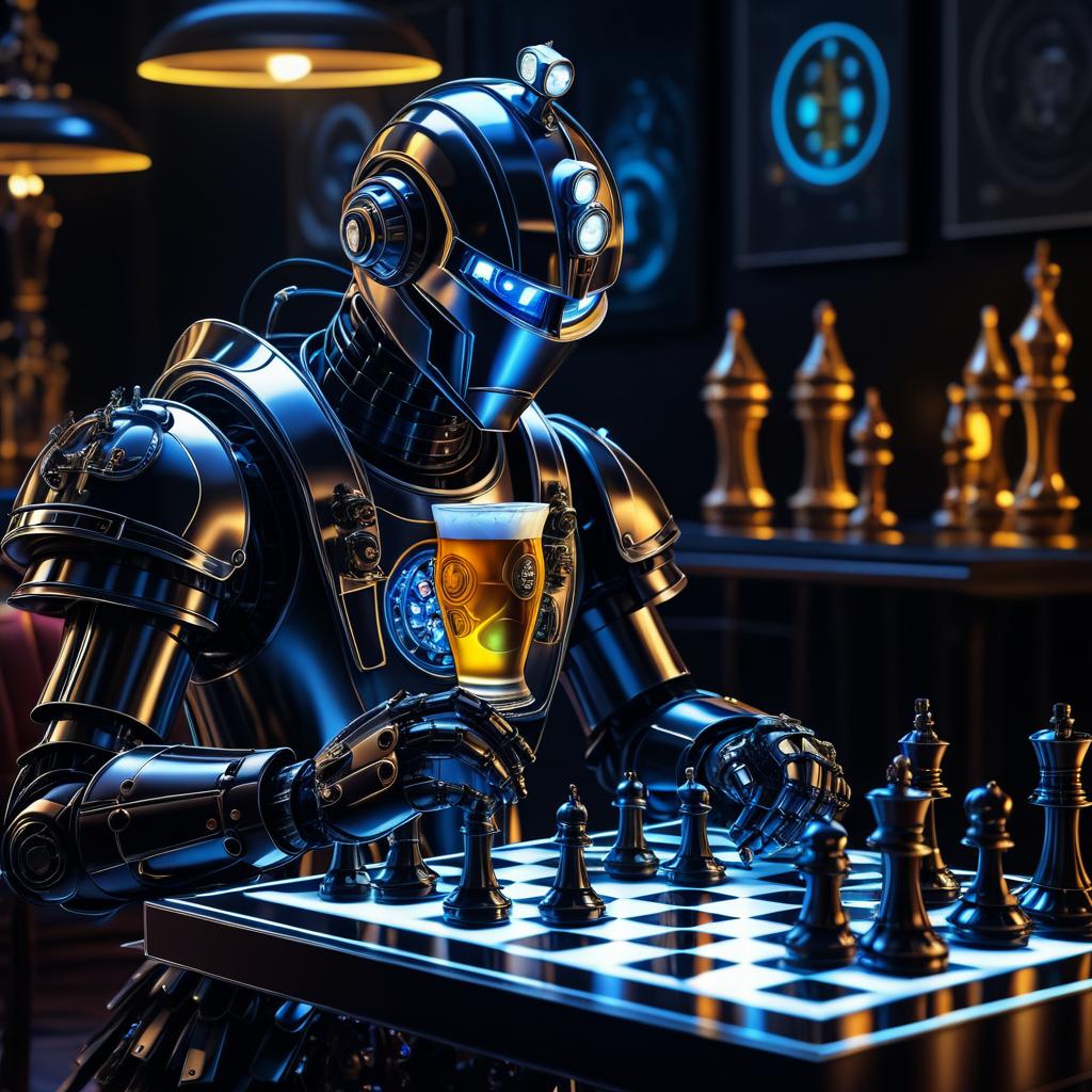 Robot Playing Chess in Dramatic Atmosphere