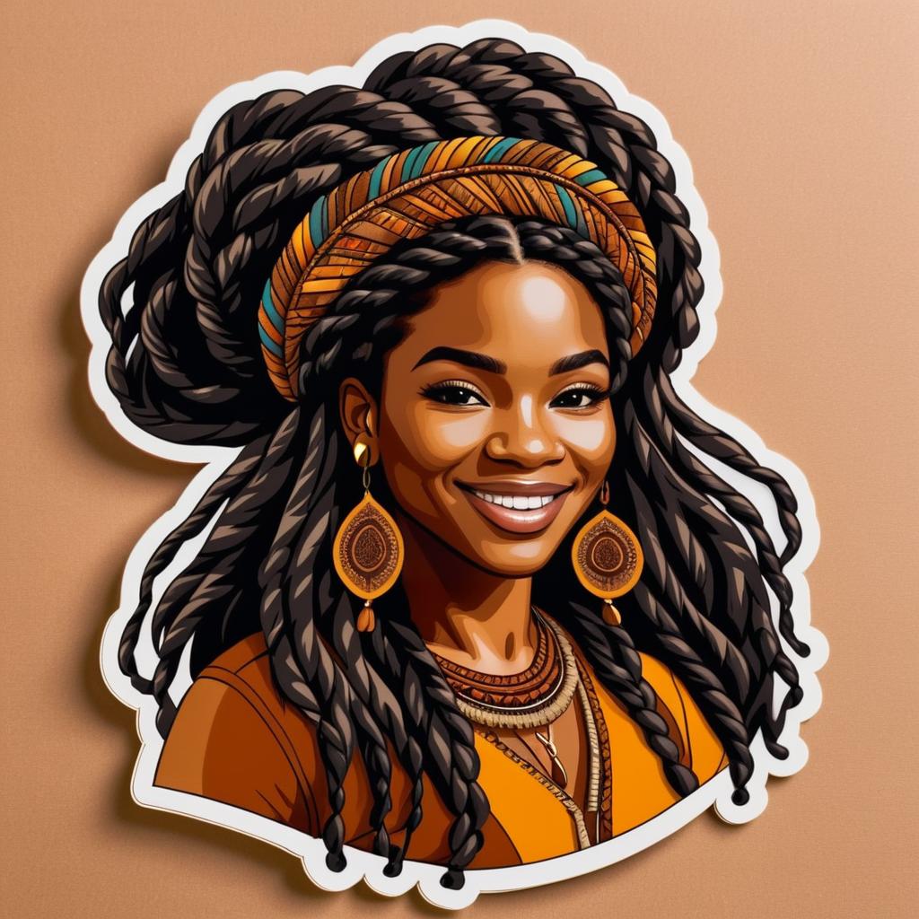 Bohemian Black Woman Sticker Illustration