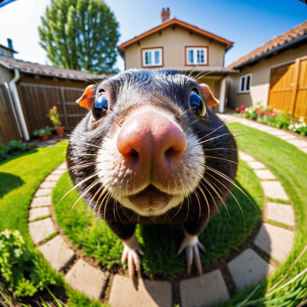 Comically Distorted Mole in Backyard