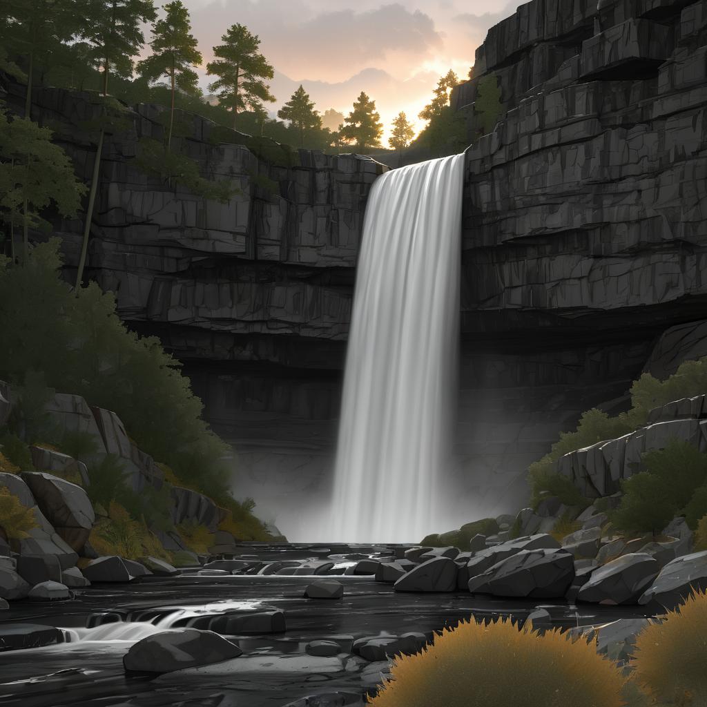 Serene Waterfall Gorge at Sunrise