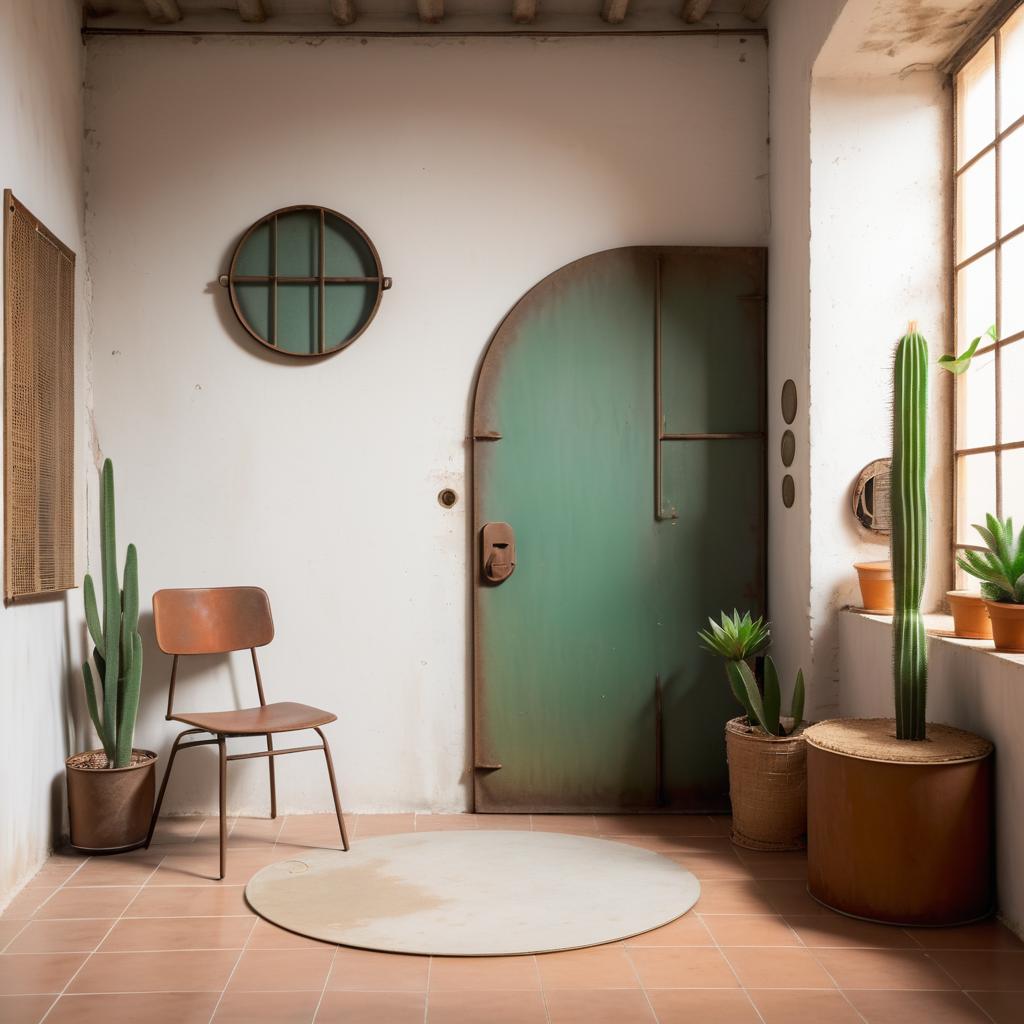 Rustic Room with Metal Door and Decor