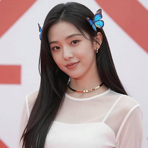 Portrait of Asian Woman with Blue Butterflies