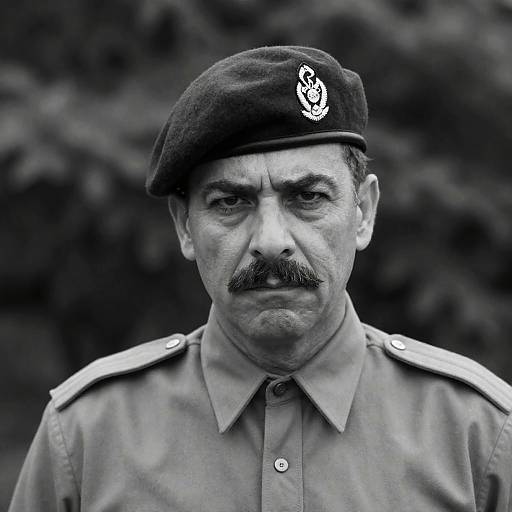 Stern Military Figure in Black and White