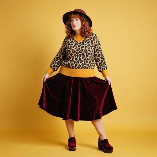 Retro 70's Woman in Leopard Print and Velvet Skirt