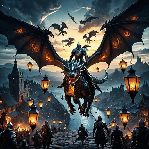 Epic Dragon Rider in Fantasy Dusk Battle