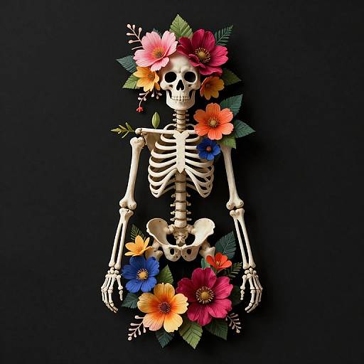 Floral Adorned Skeletal Figure