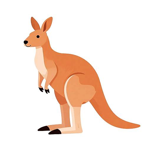 Digital illustration of a stylized, orange kangaroo with black feet and ears, standing on hind legs against a plain white background. Simple, cartoon-like