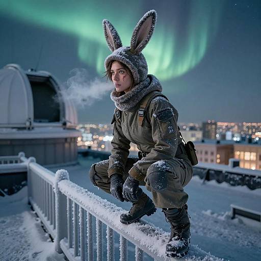 Arctic Recon Operative on Icy Rooftop