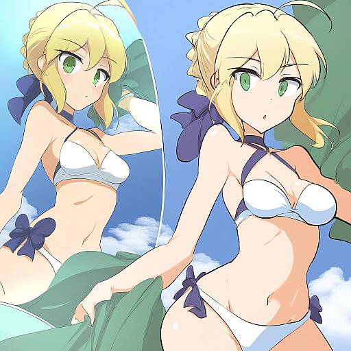 Illustration of Artoria pendragon (swimsuit archer) (fate), fate (series) in the style of Momio