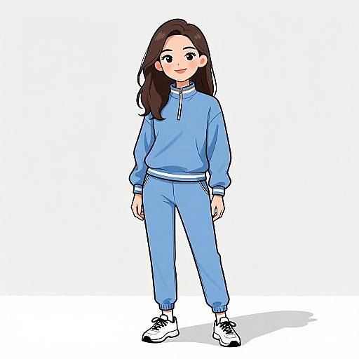 Smiling Woman in Light Blue Tracksuit
