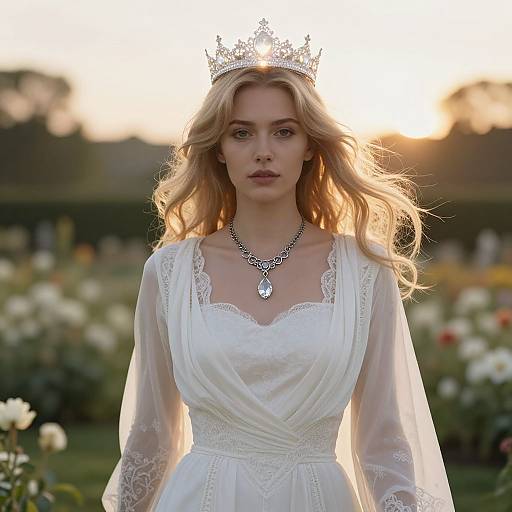 Ethereal Blonde Woman in Sunlit Garden