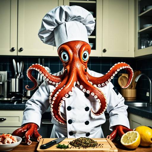 Cartoon Octopus Chef in Kitchen