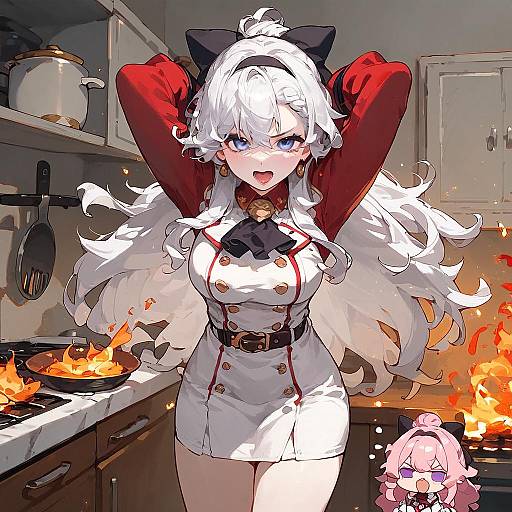 Chibi Creature in a Burning Kitchen