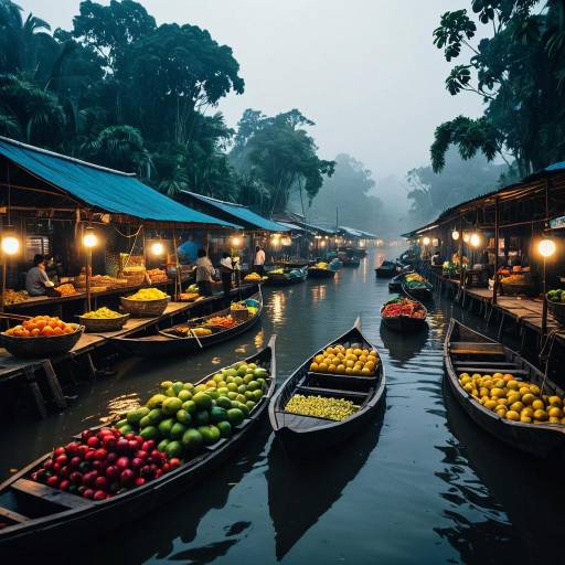 Dawn at Floating Market on Jungle River