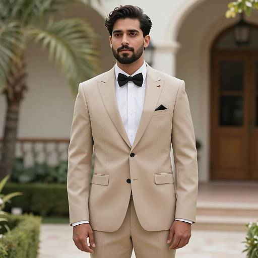 Man in Tan Suit Wedding Costume