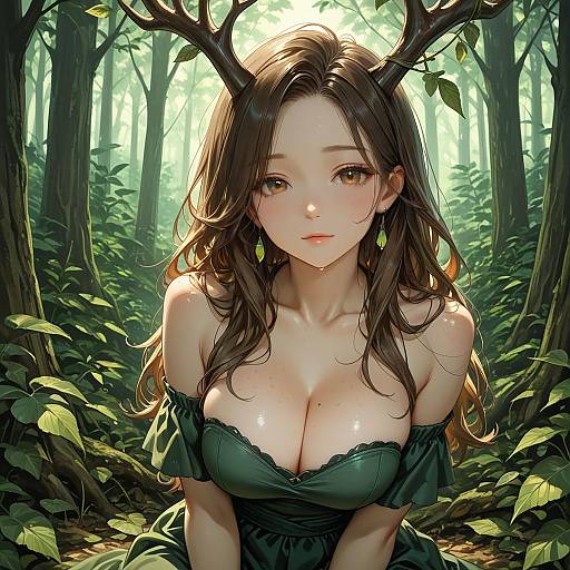 Fantasy Forest Girl with Antlers