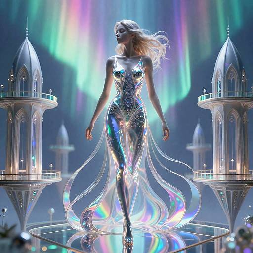 Liquid Holographic Woman of Chromatic Aurora