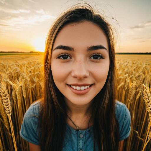 Smiling Teenage Girl in Wheat Field at Sunset Smiling Teenage Girl in Wheat Field at Sunset