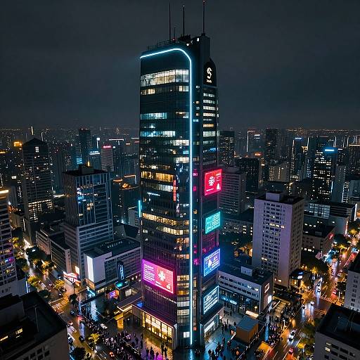 Futuristic Neon Evacuation Tower