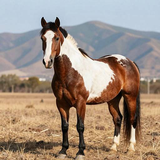 Muscular Pinto Horse in Dry Field