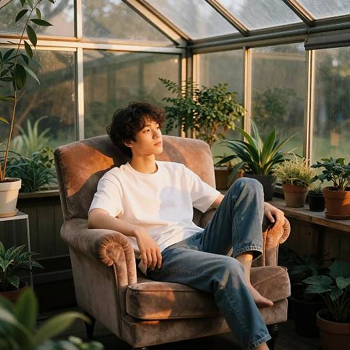 Young Poet in Cozy Greenhouse