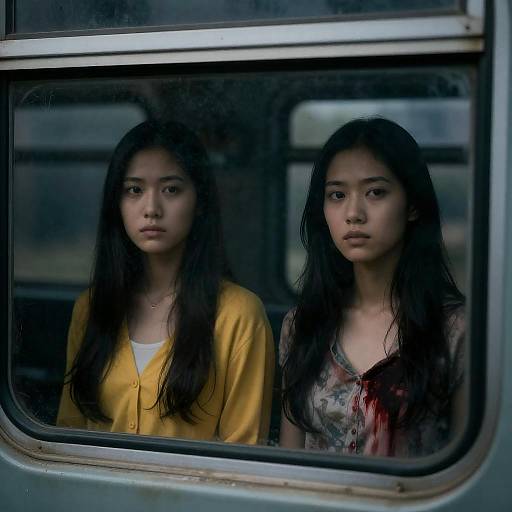 Intense Reflection: Two Women on Train